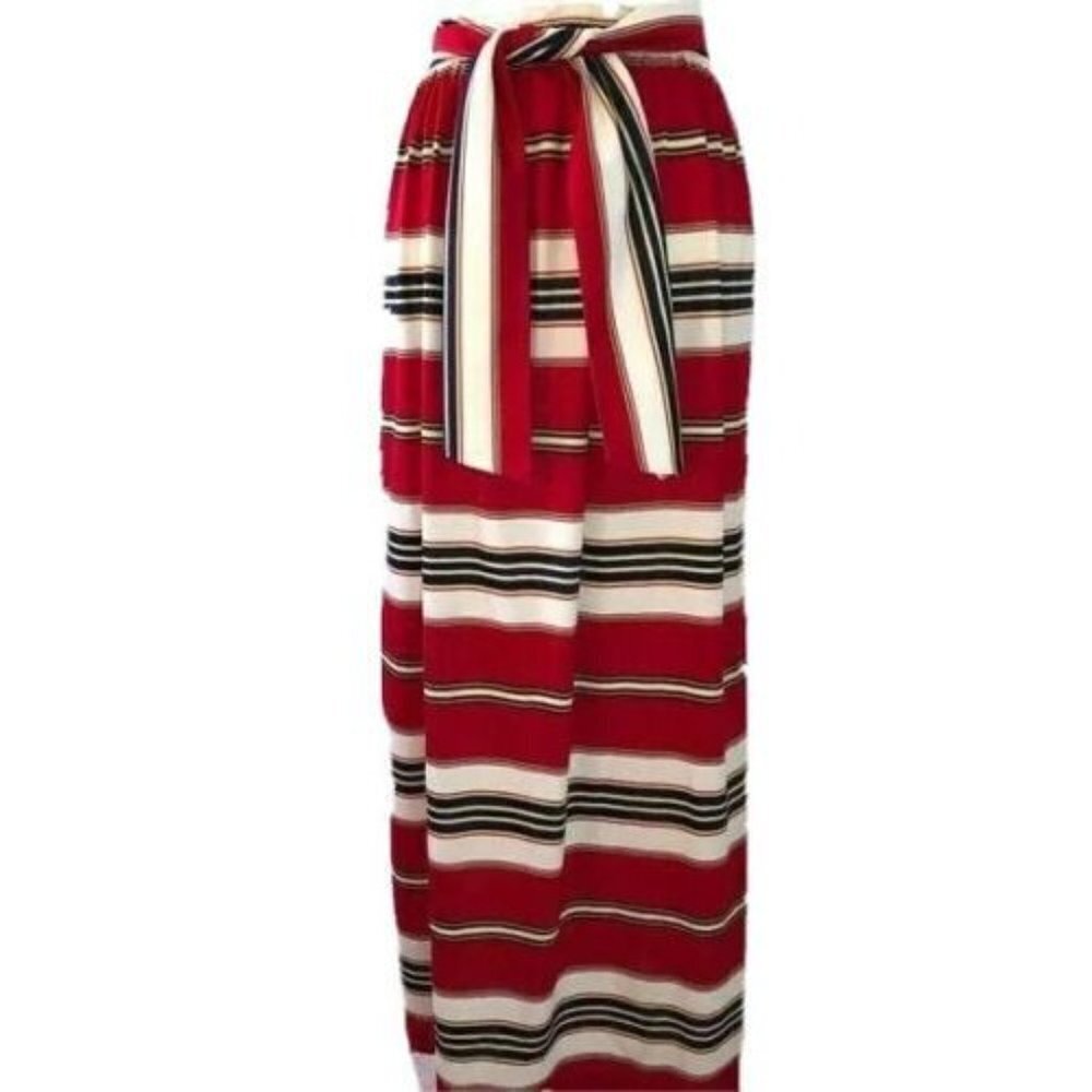 Maxi Skirt Womens Vintage Red Blue Knit Matching Sash Handmade Back Zipper